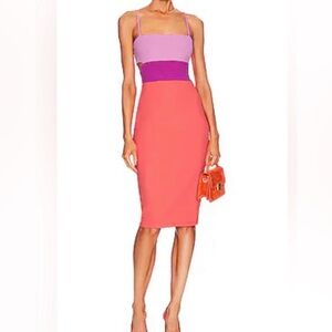 Susana Monaco Colorblock Midi Dress in Stretch Jersey, Back Cutout, Size 0